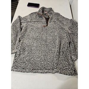 Alpine Sherpa Pullover 1/4 Zip Fuzzy Outdoor Sweater Large Blk/gray Pockets(574